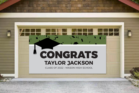 Grad Hat Confetti GARAGE DOOR BANNER with Name Only